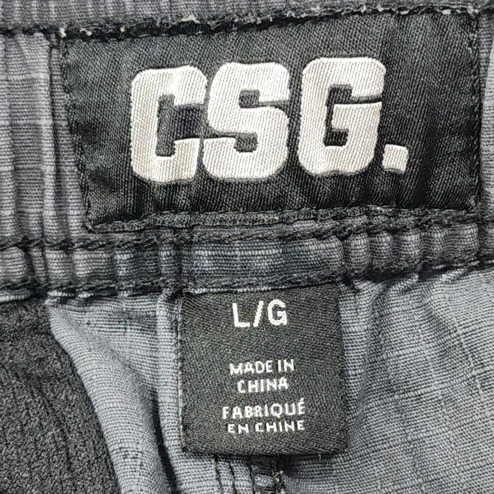CSG Pants Mens L Gray Camo Woven Jogger Elastic Waist Pockets Casual Athletic